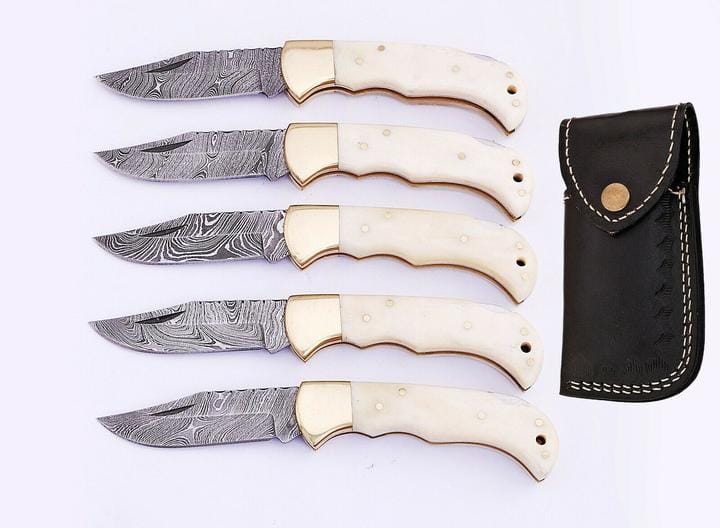 KBS Knives Store Folding Knives LOT OF 5 HANDMADE DAMASCUS STEEL FOLDING KNIVES