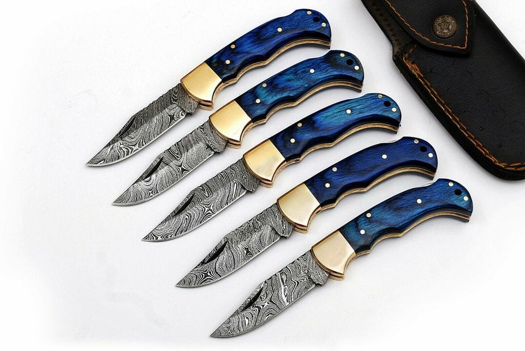 KBS Knives Store Folding Knives LOT OF 5 HANDMADE DAMASCUS STEEL FOLDING KNIVES