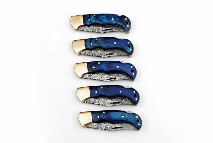 KBS Knives Store Folding Knives LOT OF 5 HANDMADE DAMASCUS STEEL FOLDING KNIVES