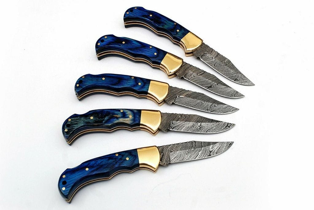 KBS Knives Store Folding Knives LOT OF 5 HANDMADE DAMASCUS STEEL FOLDING KNIVES