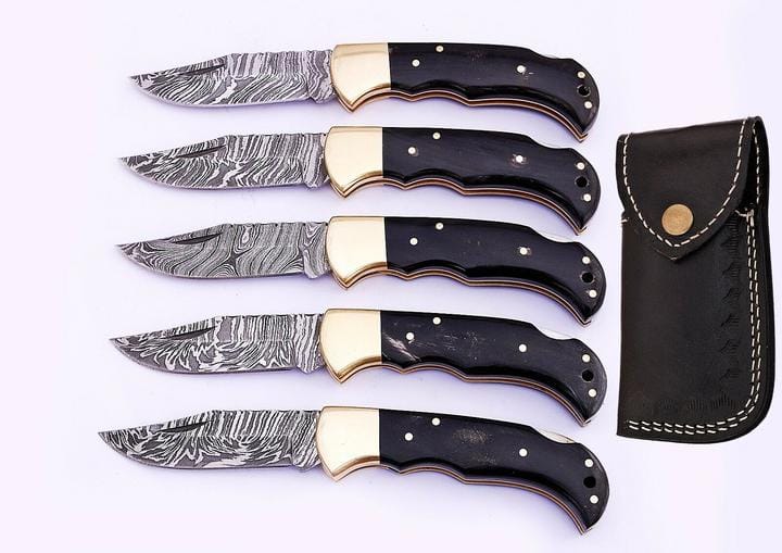 KBS Knives Store Folding Knives LOT OF 5 HANDMADE DAMASCUS STEEL FOLDING KNIVES