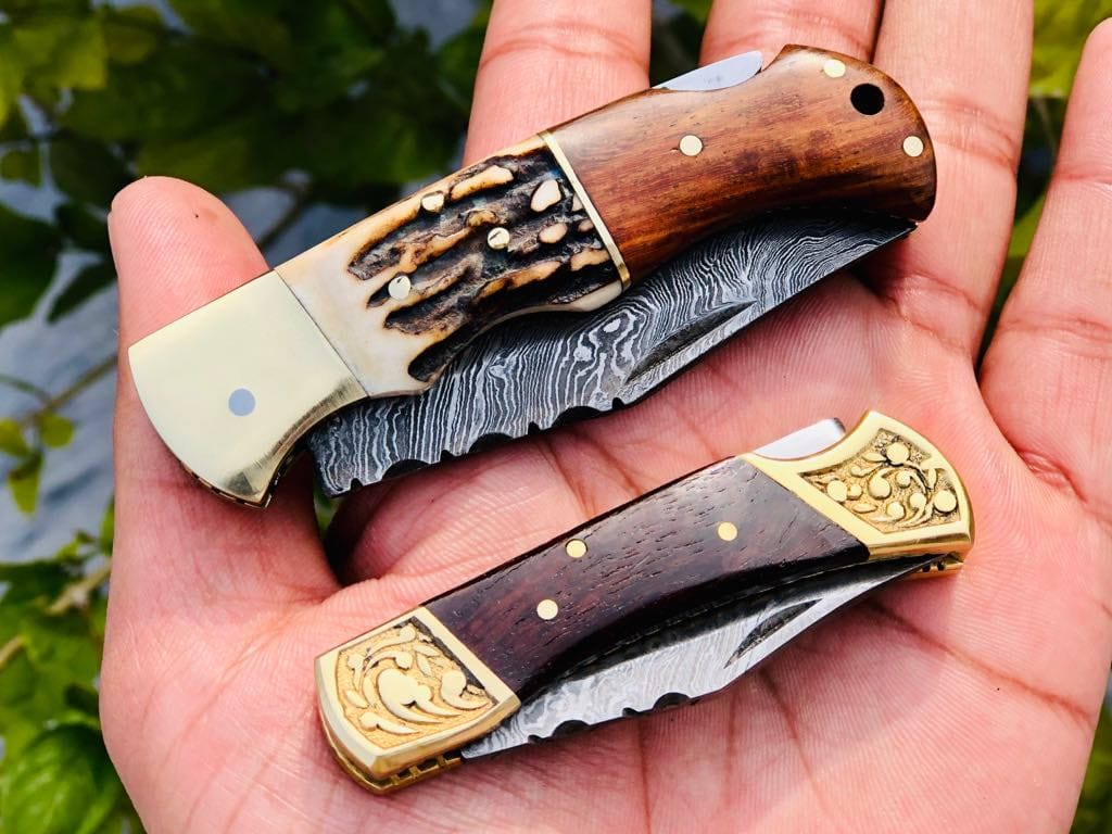 KBS Knives Store Folding Knives Pair Of Damascus Blade Edc Folding Knives