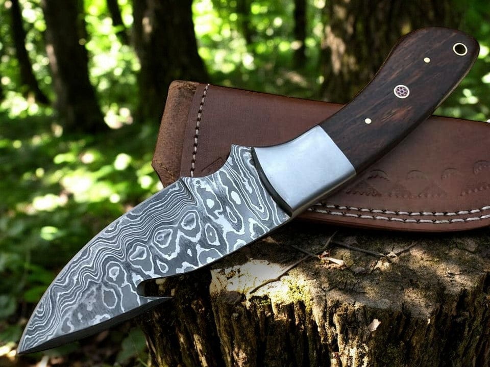 KBS Knives Store Guthook Knives Bloodtrail – Custom Damascus Steel Gutting Knife
