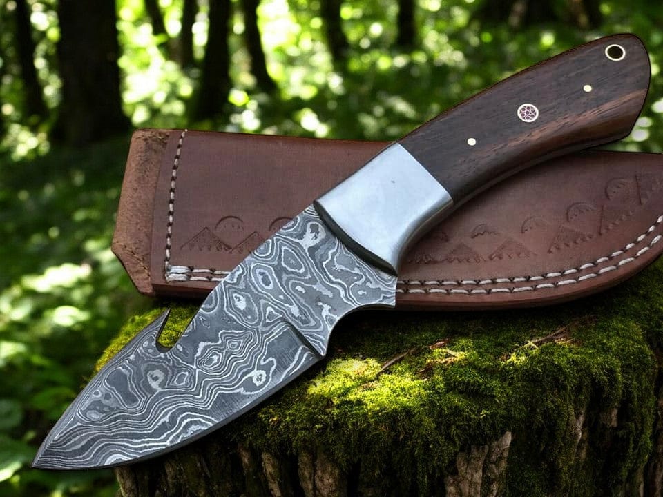 KBS Knives Store Guthook Knives Bloodtrail – Custom Damascus Steel Gutting Knife