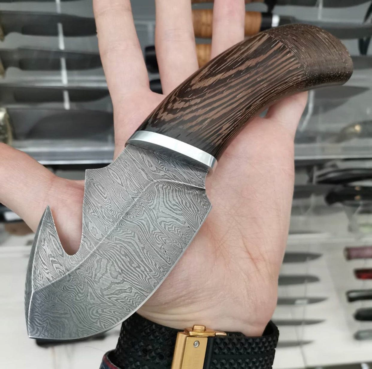 KBS Knives Store Guthook Knives Damascus Guthook Skinner Knife