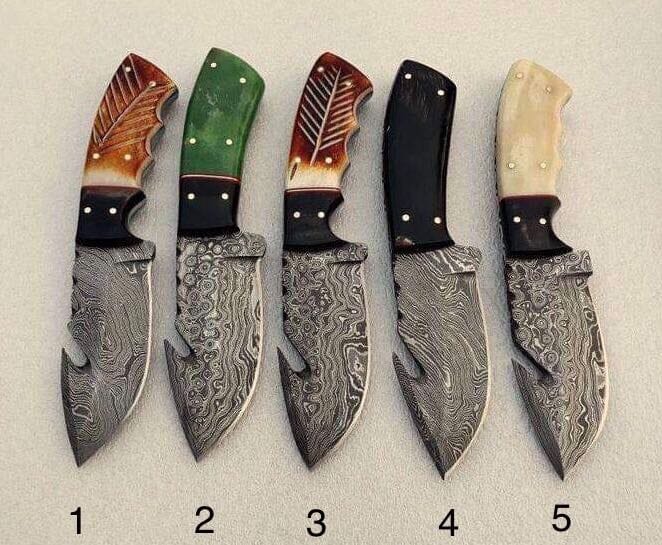 KBS Knives Store Guthook Knives Damascus Steel Deer Guthook Skinner Knives