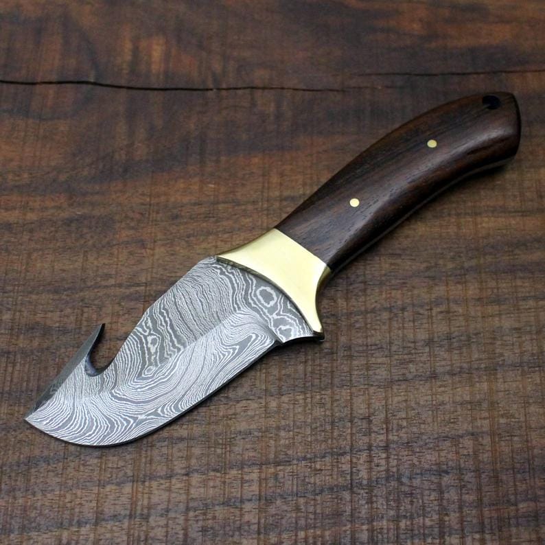 KBS Knives Store Guthook Knives Damascus Steel Edc Guthook Skinner Knife