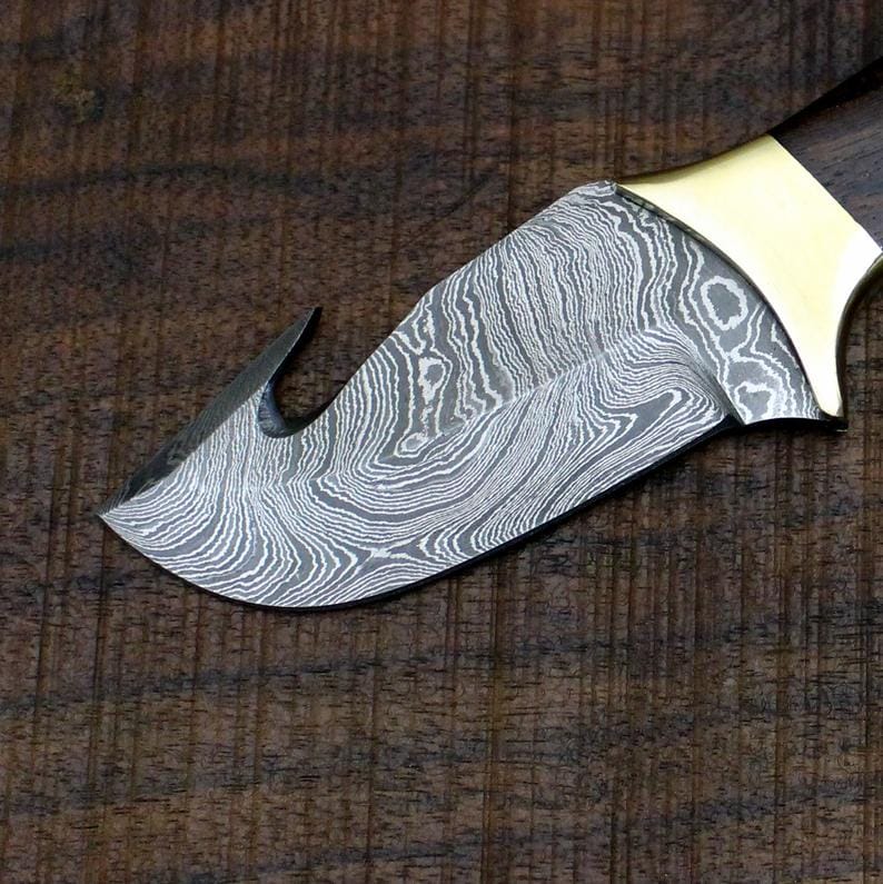 KBS Knives Store Guthook Knives Damascus Steel Edc Guthook Skinner Knife