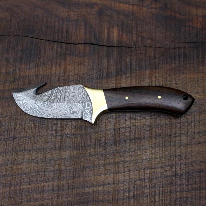 KBS Knives Store Guthook Knives Damascus Steel Edc Guthook Skinner Knife