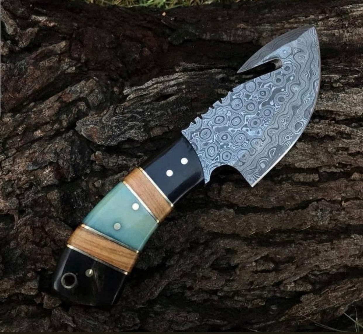 KBS Knives Store Guthook Knives Damascus Steel Guthook Skinner Knife