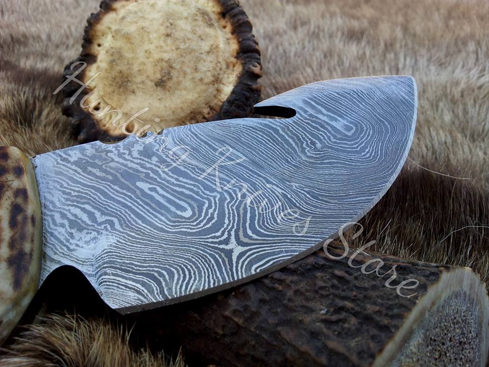 KBS Knives Store Guthook Knives Deer Guthook Knife - Custom Damascus Steel Blade & Antler Horn Handle