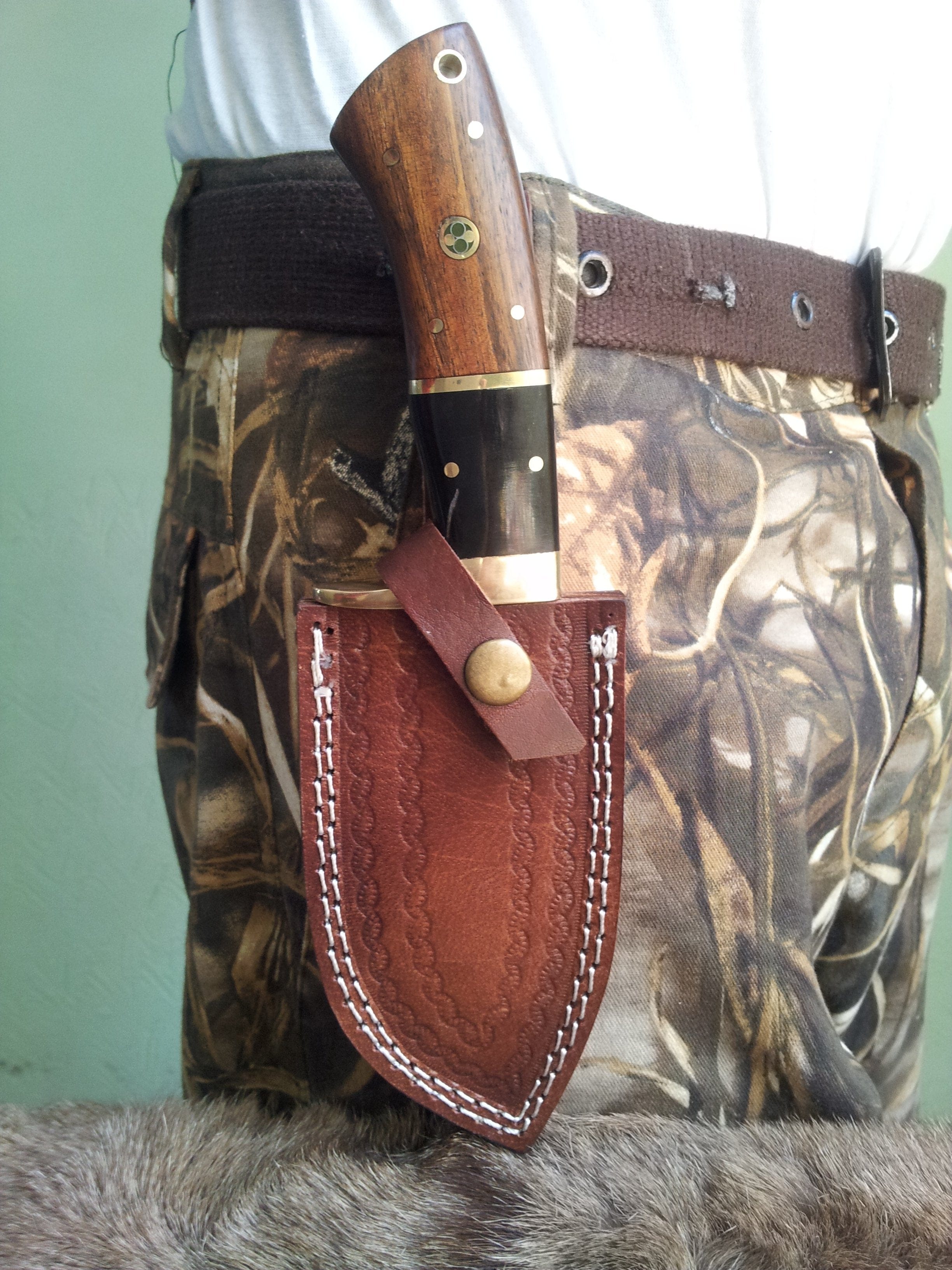 KBS Knives Store Guthook Knives Fixed Blade Guthook Knife - 1095 High Carbon Steel & Rosewood/Buffalo Horn Handle
