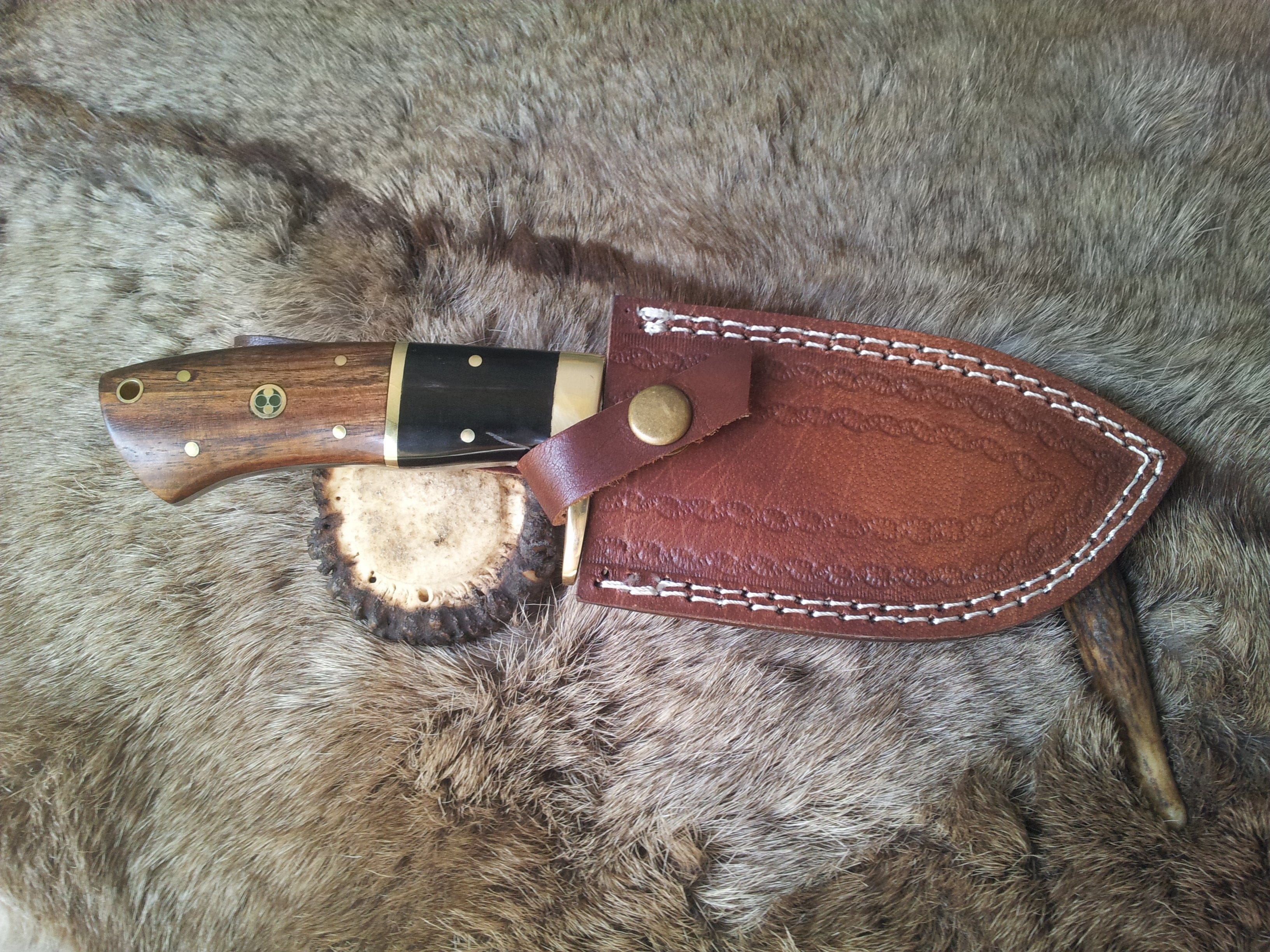 KBS Knives Store Guthook Knives Fixed Blade Guthook Knife - 1095 High Carbon Steel & Rosewood/Buffalo Horn Handle