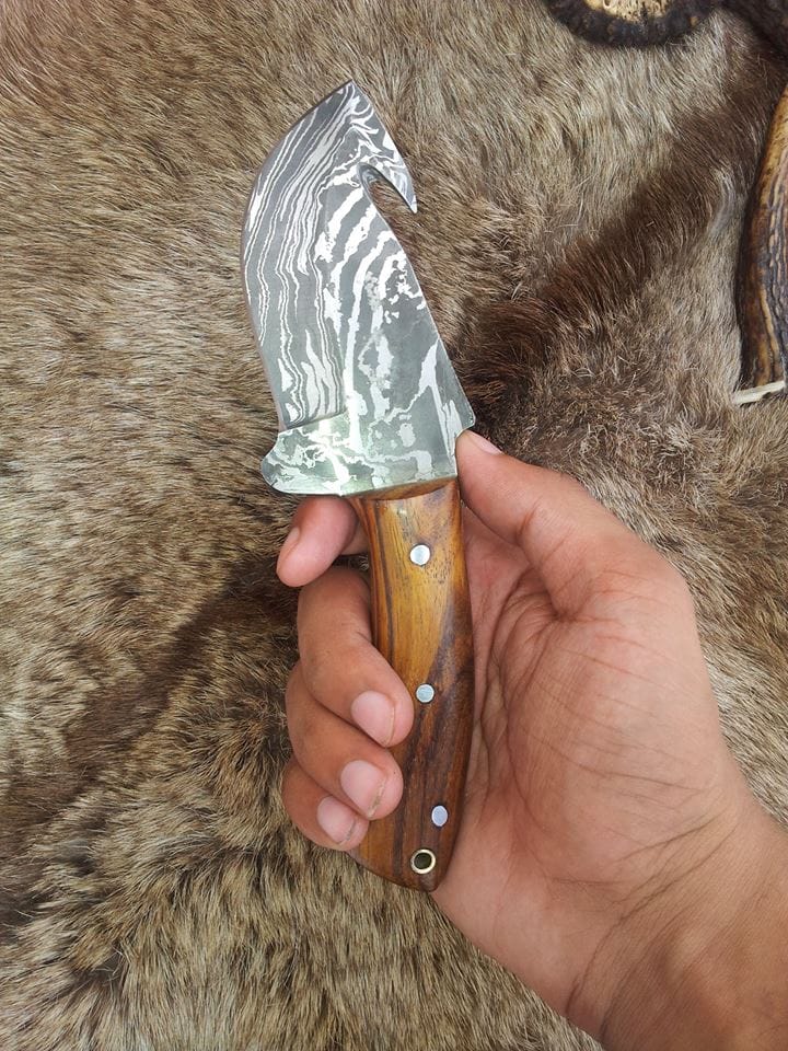 KBS Knives Store Guthook Knives Frontier Edge Guthook Knife with Custom Handmade Damascus Steel Blade