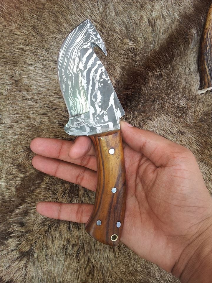 KBS Knives Store Guthook Knives Frontier Edge Guthook Knife with Custom Handmade Damascus Steel Blade