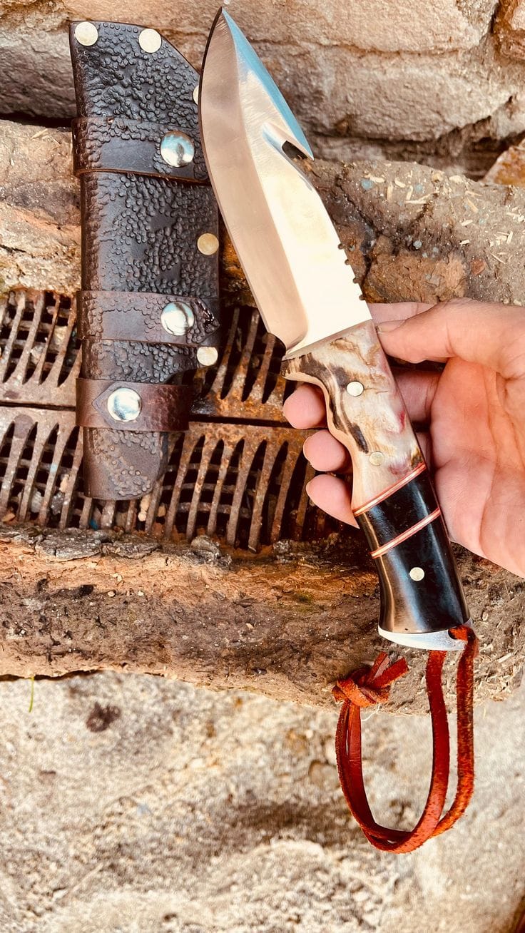 KBS Knives Store Guthook Knives Hornstrike Guthook Hunting Knife – Custom 9" 440C Steel Blade with Black G10 & Sheep Horn Handle