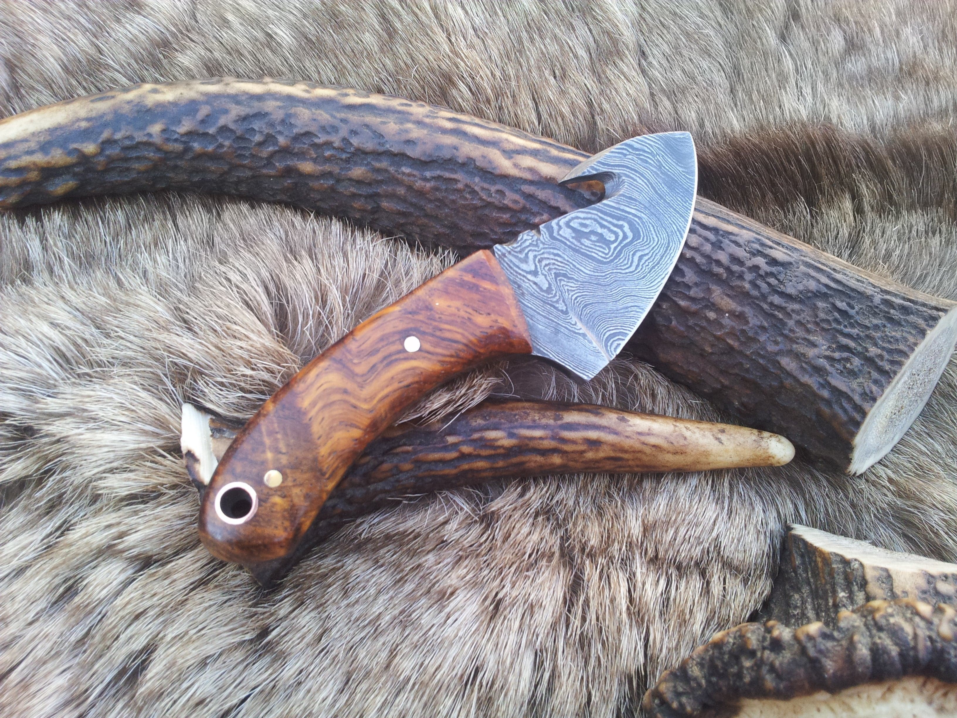 KBS Knives Store Guthook Knives Mini Guthook Knife - Custom Damascus Steel Blade & Rosewood Handle