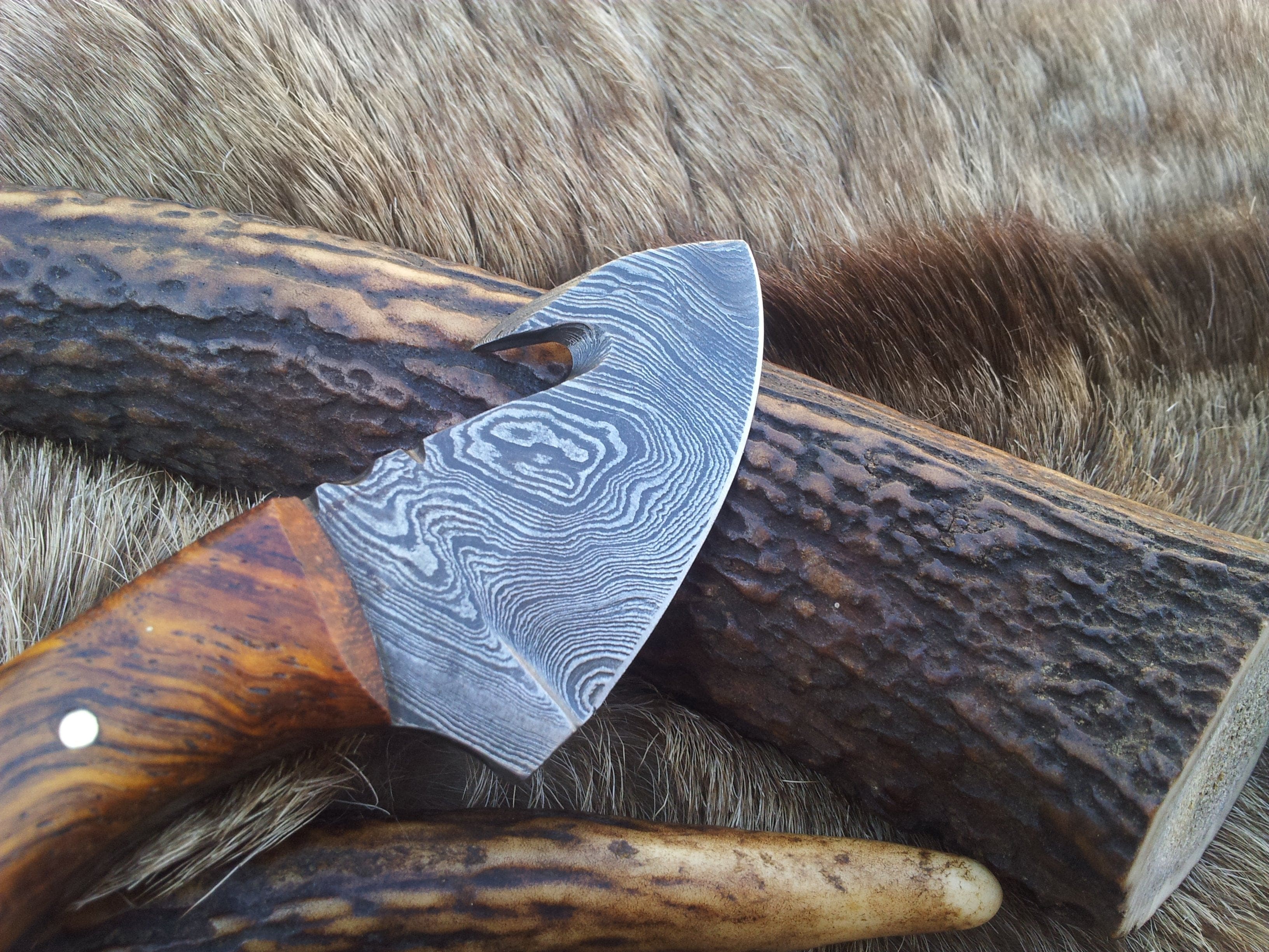 KBS Knives Store Guthook Knives Mini Guthook Knife - Custom Damascus Steel Blade & Rosewood Handle