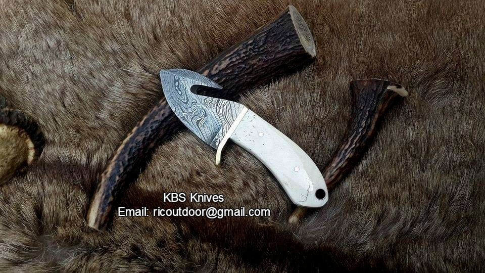 KBS Knives Store Guthook Knives Mini Guthook Knife - Damascus Steel & Rosewood Handle