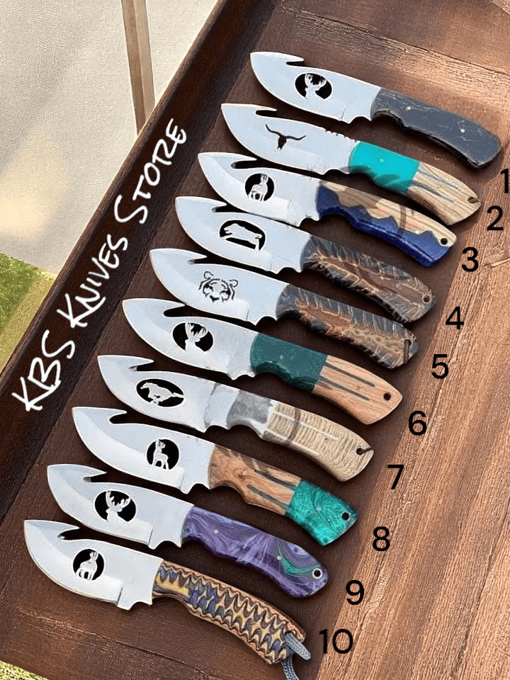 KBS Knives Store Guthook Knives Working Cowboy Knives - 4.5" D2 Steel with Guthook & Pine-Cone Resin Handle