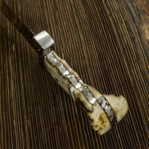 KBS Knives Store Hunting Knife Artisan’s Edge: Custom Handmade Hunting Knife with D2 Steel Blade, Sheep Horn and Antler Horn Handle, Steel Guard, Brass Inlay, and Leather Sheath