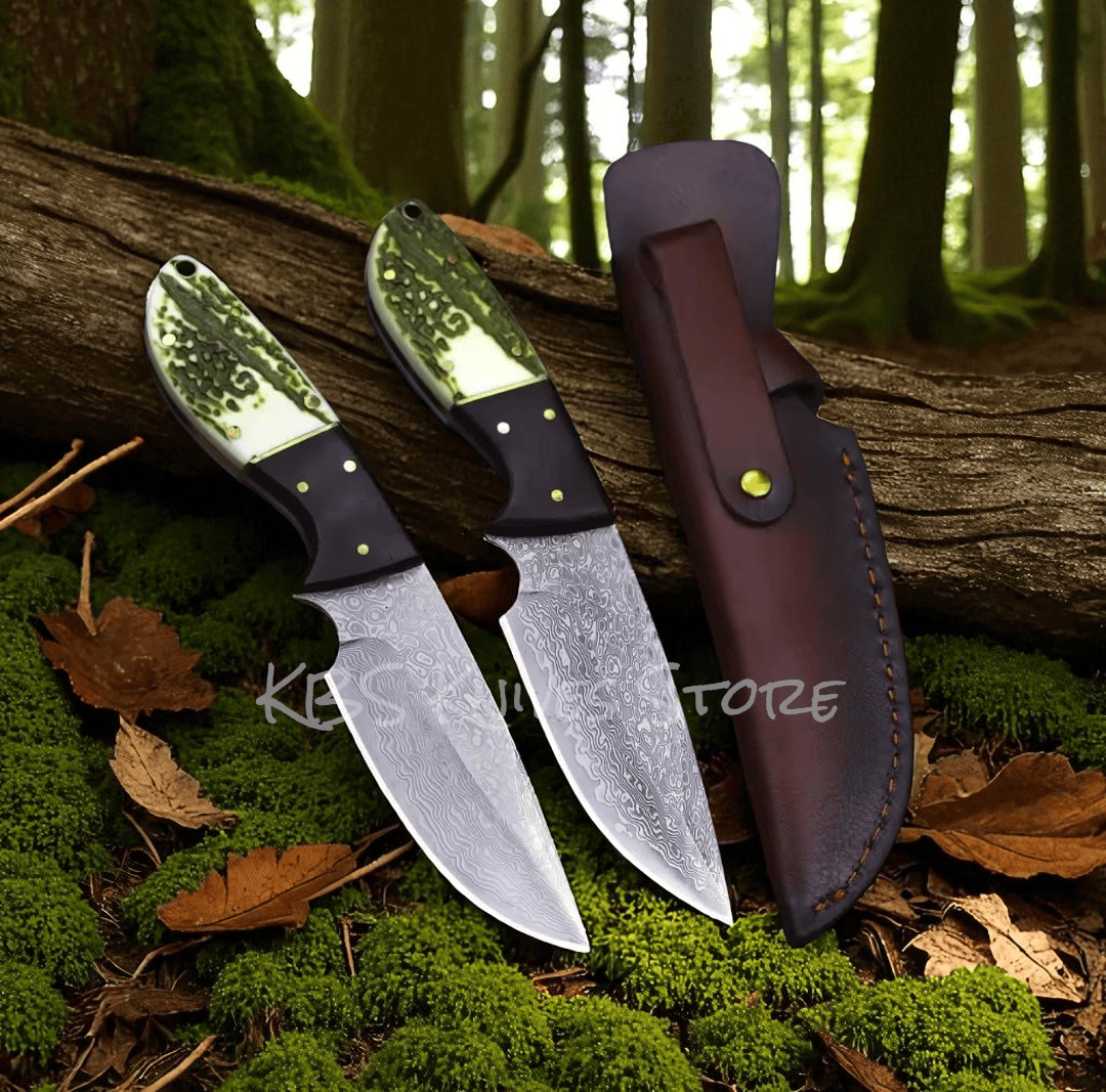 KBS Knives Store Hunting Knife Custom Damascus Hunting Knife 8.5" Elk Horn & Rosewood