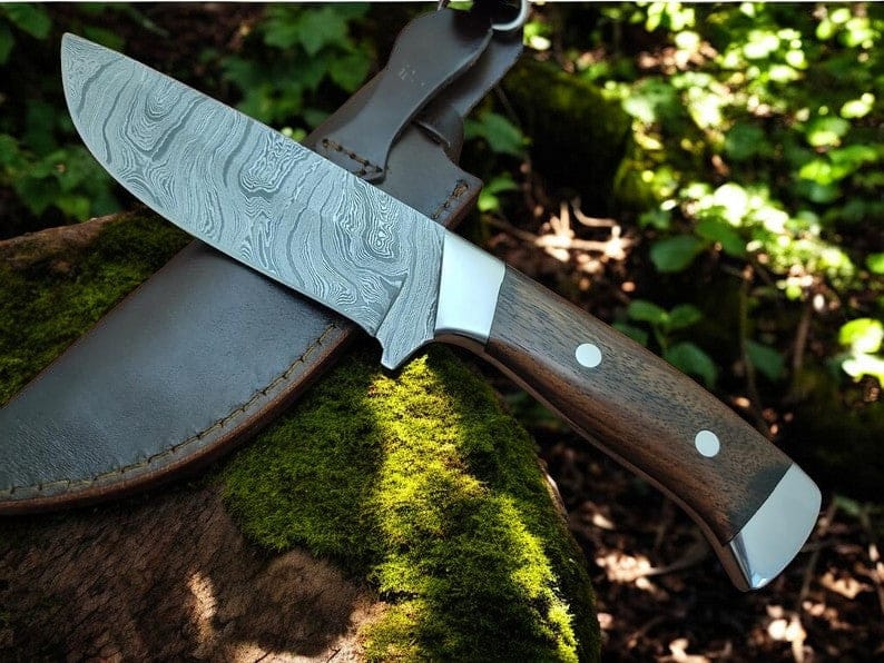 KBS Knives Store Hunting Knife Custom Deer Knives: Handmade Damascus Steel with Walnut Wood Handle