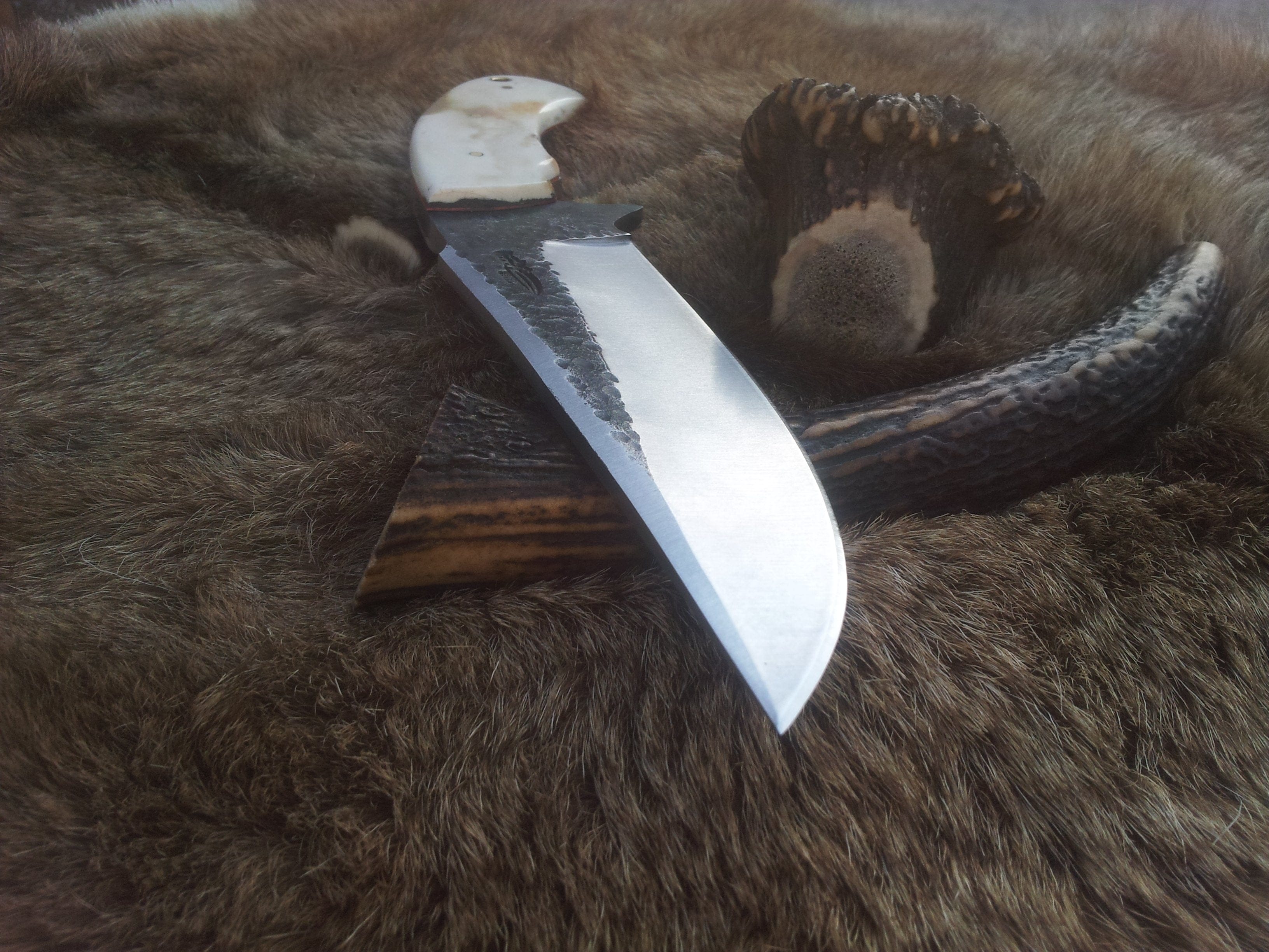 KBS Knives Store Hunting Knife Custom Handmade 1095 Best Hunting Knife | Camel Bone Handle with Brass Lanyard Hole | 10.5 Inches | Leather Sheath | KBS Knives