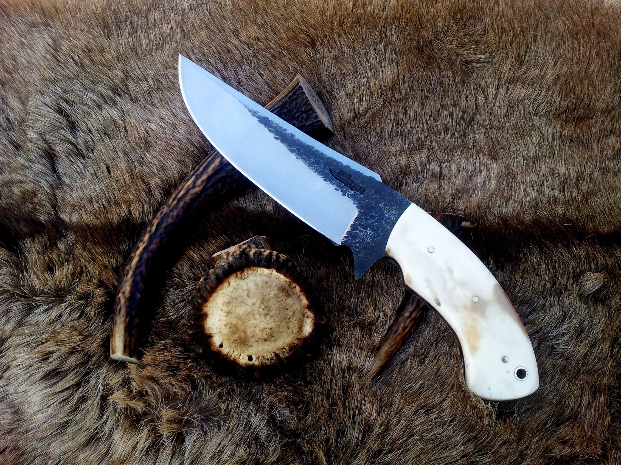 KBS Knives Store Hunting Knife Custom Handmade 1095 Best Hunting Knife | Camel Bone Handle with Brass Lanyard Hole | 10.5 Inches | Leather Sheath | KBS Knives