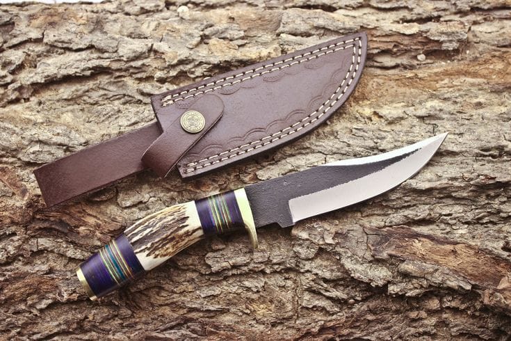KBS Knives Store Hunting Knife Custom Handmade 1095 Forged Steel Hunting Knife with Antler Horn & Exotic Wood Handle – 11" | KBS Knives
