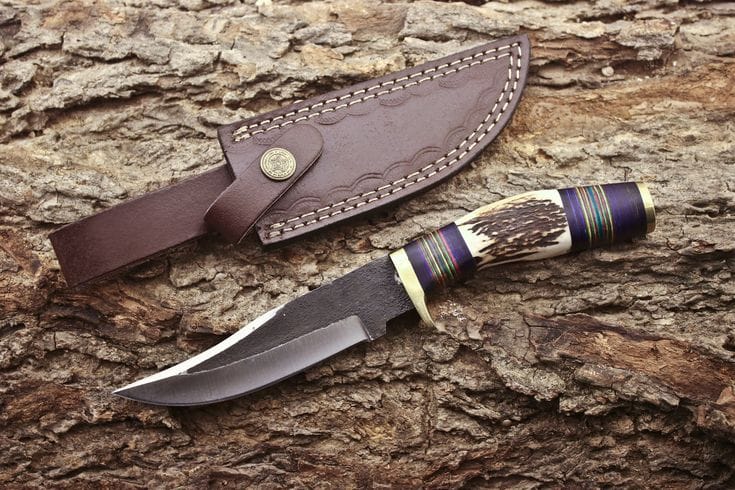 KBS Knives Store Hunting Knife Custom Handmade 1095 Forged Steel Hunting Knife with Antler Horn & Exotic Wood Handle – 11" | KBS Knives