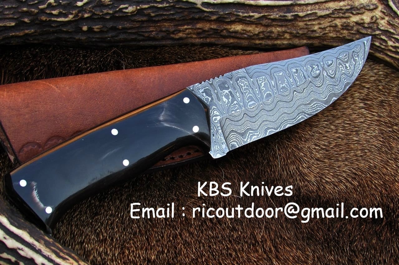 KBS Knives Store Hunting Knife Custom Handmade 8-Inch Damascus Deer Hunting Knife with Buffalo Horn Handle | KBS Knives Store
