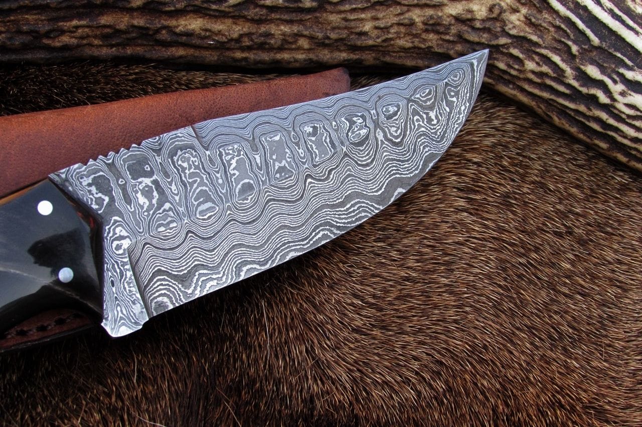 KBS Knives Store Hunting Knife Custom Handmade 8-Inch Damascus Deer Hunting Knife with Buffalo Horn Handle | KBS Knives Store
