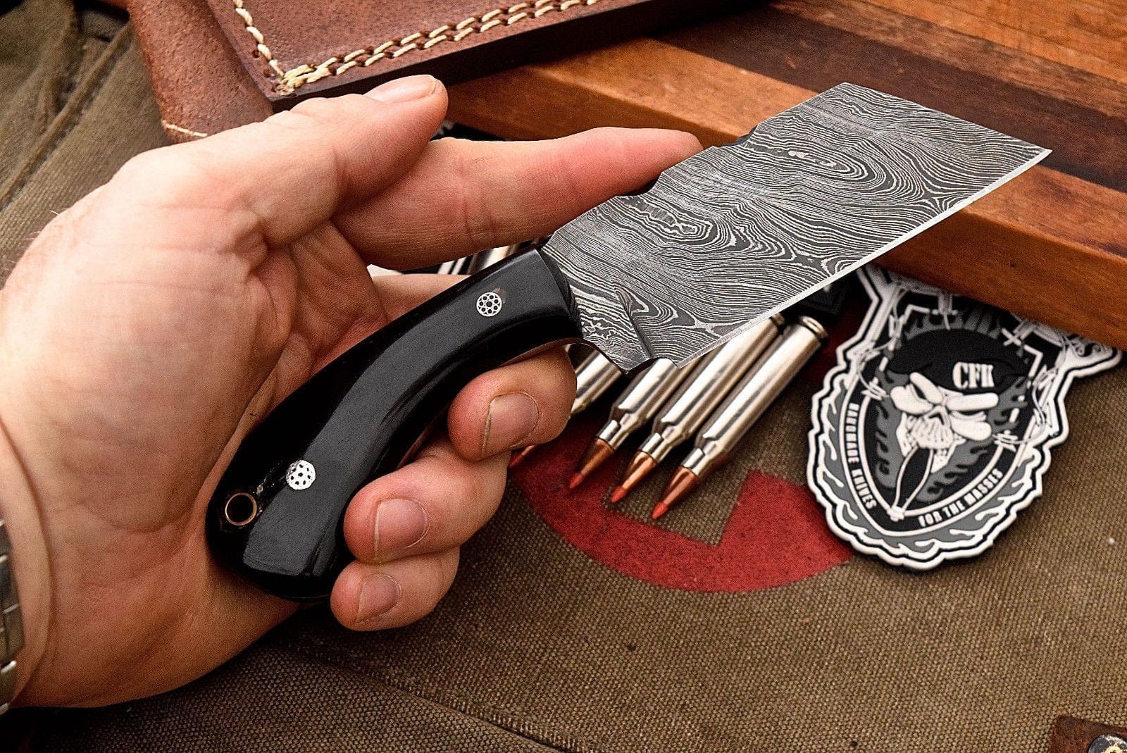 KBS Knives Store Hunting Knife Custom Handmade Damascus Buffalo Horn Sheepsfoot Razor Hunting EDC Knife