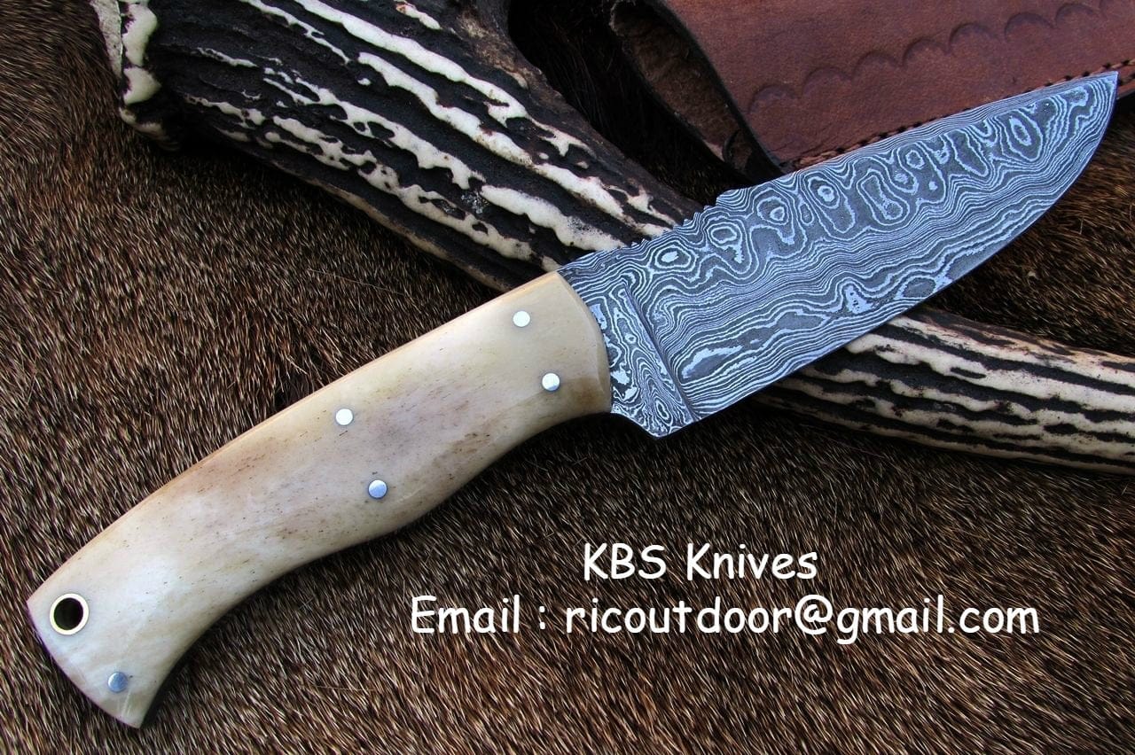 KBS Knives Store Hunting Knife Custom Handmade Damascus Deer Hunting Knife | 10 Inches | Bone Handle | KBS Knives Store