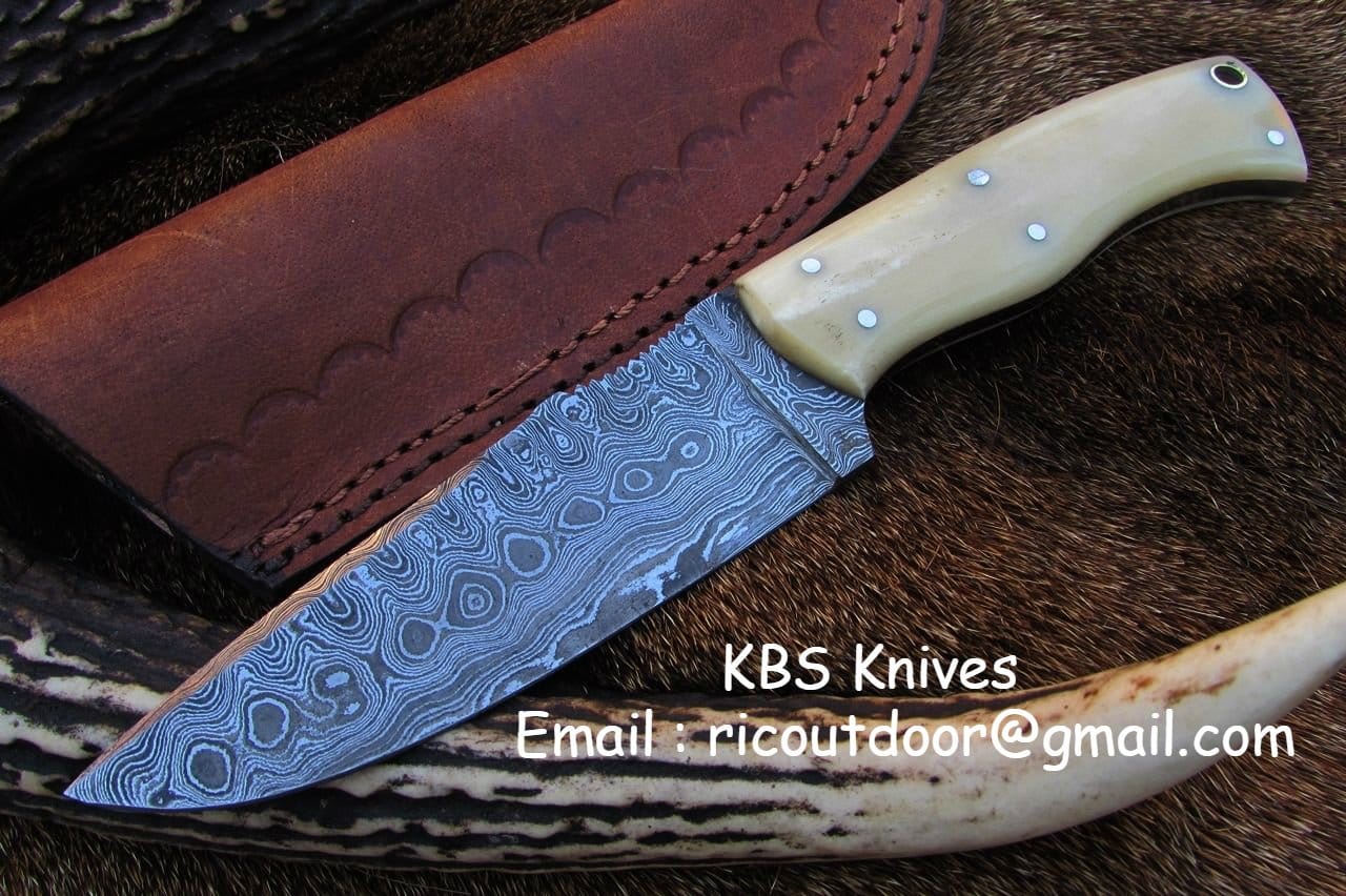 KBS Knives Store Hunting Knife Custom Handmade Damascus Deer Hunting Knife | 10 Inches | Bone Handle | KBS Knives Store