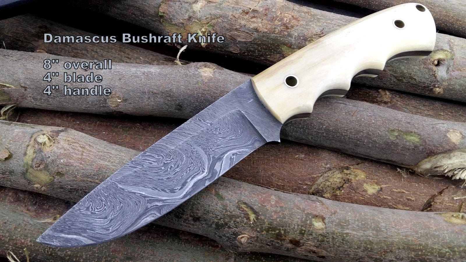 KBS Knives Store Hunting Knife Custom Handmade Damascus Hunters Knife with Leather Sheath