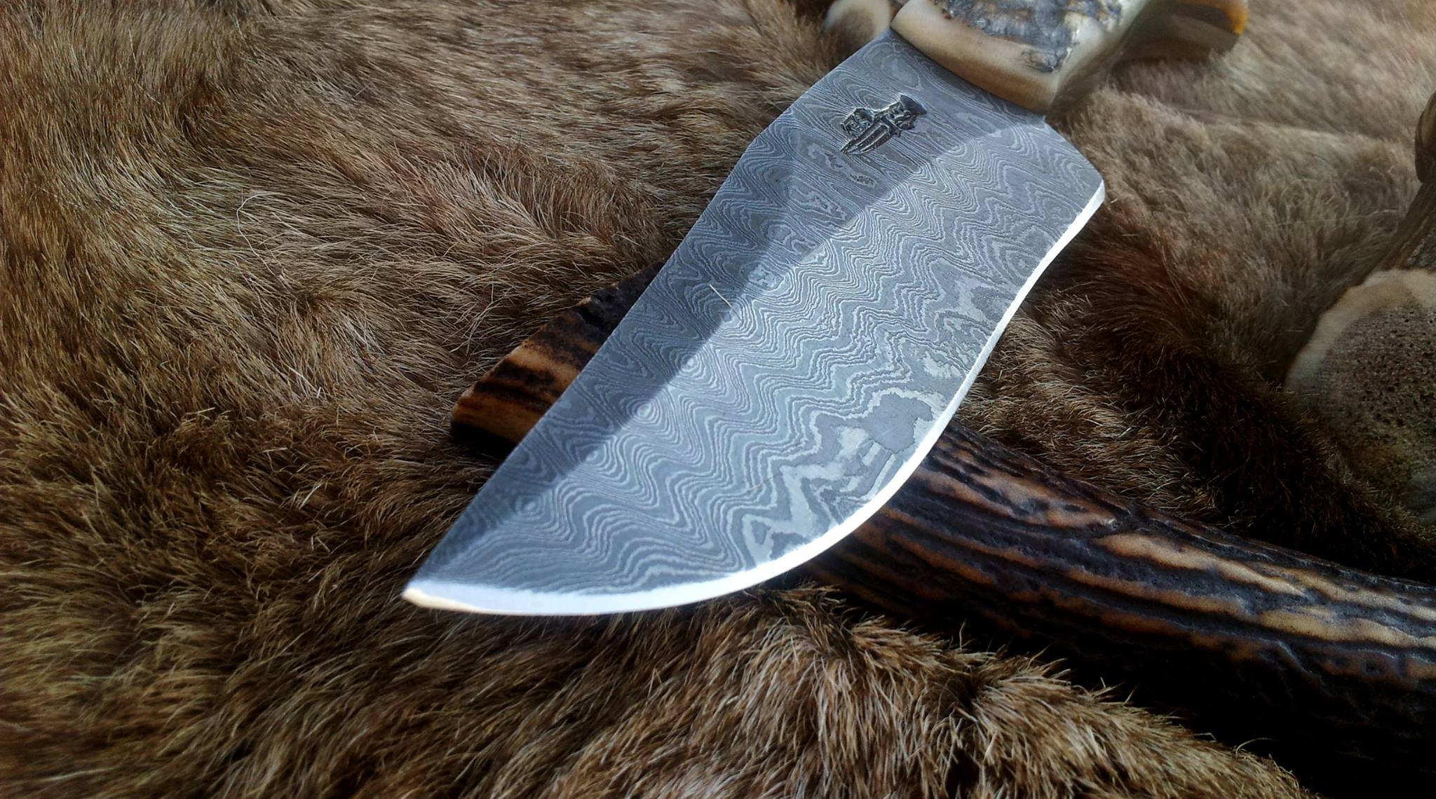 KBS Knives Store Hunting Knife Custom Handmade Damascus Hunting Knife | Full Tang Damascus Steel with Sheep Horn Handle | 9.5 Inches | Leather Sheath | KBS Knives