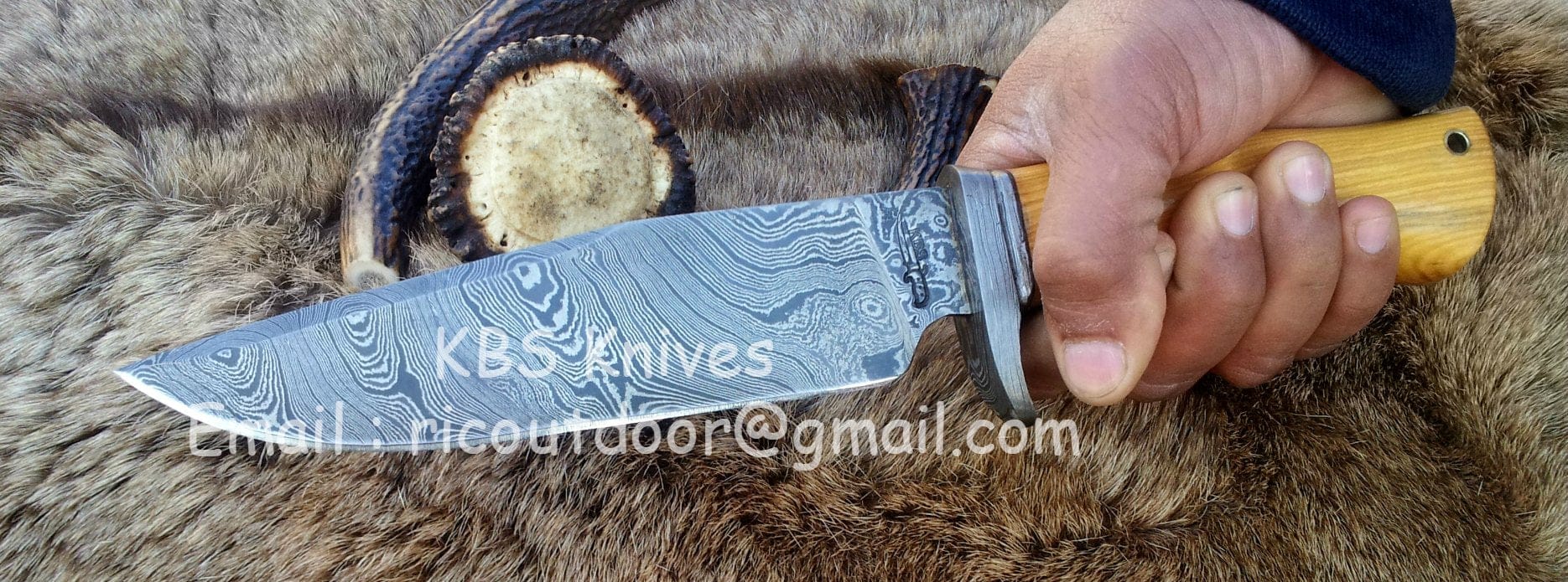 KBS Knives Store Hunting Knife Custom Handmade Damascus Hunting Knife | Olivewood Handle with Damascus Guard | 12 Inches | Leather Sheath | KBS Knives