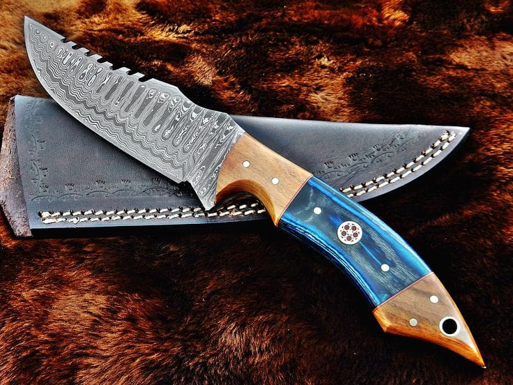 KBS Knives Store Hunting Knife Custom Handmade Damascus Hunting Knife with Exotic Wood Handle