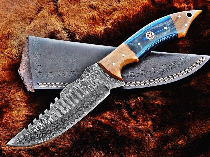 KBS Knives Store Hunting Knife Custom Handmade Damascus Hunting Knife with Exotic Wood Handle