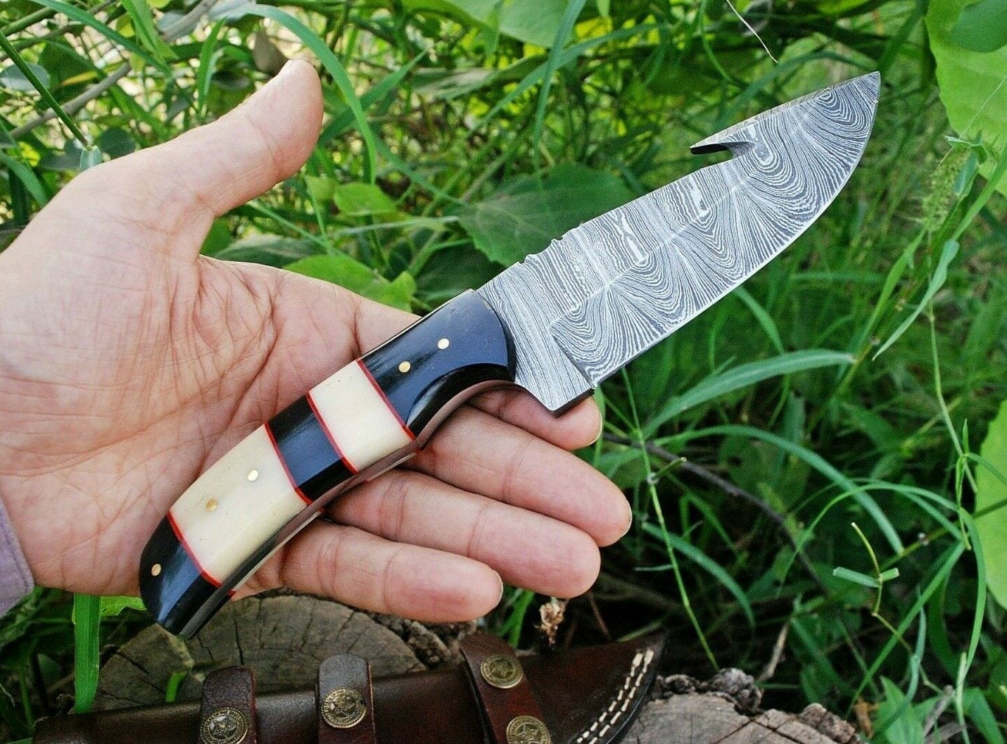 KBS Knives Store Hunting Knife Custom Handmade Damascus Steel Guthook Hunting Knife