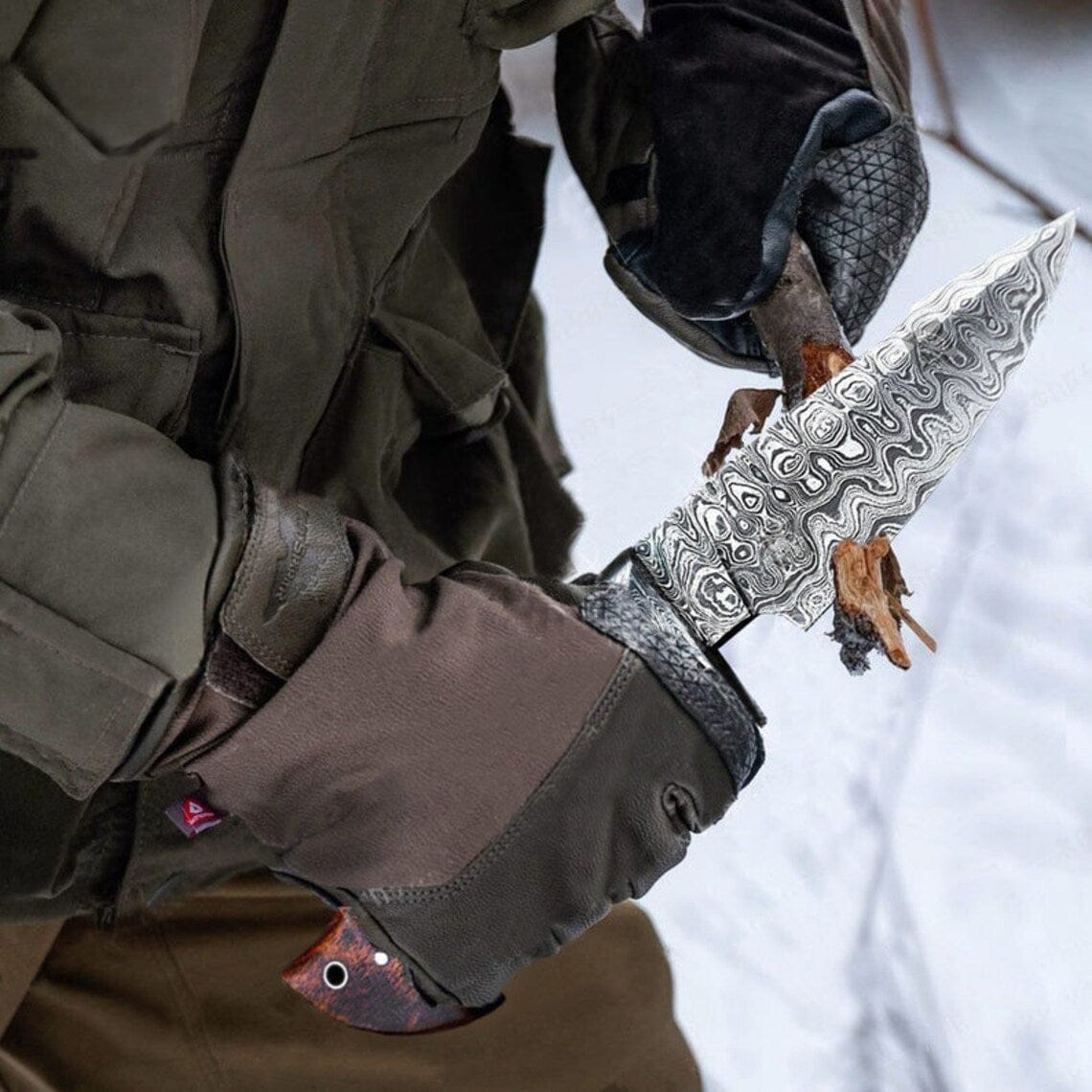 KBS Knives Store Hunting Knife "Custom Handmade Damascus Steel Hunting Camping Knife | Rosewood-Damascus Guard Handle | 9.5 Inches | Leather Sheath | KBS Knives Store"