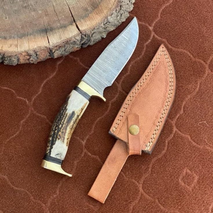 KBS Knives Store Hunting Knife Custom Handmade Damascus Steel Hunting Knife with Antler Horn Handle & Brass Guards – 10" | KBS Knives