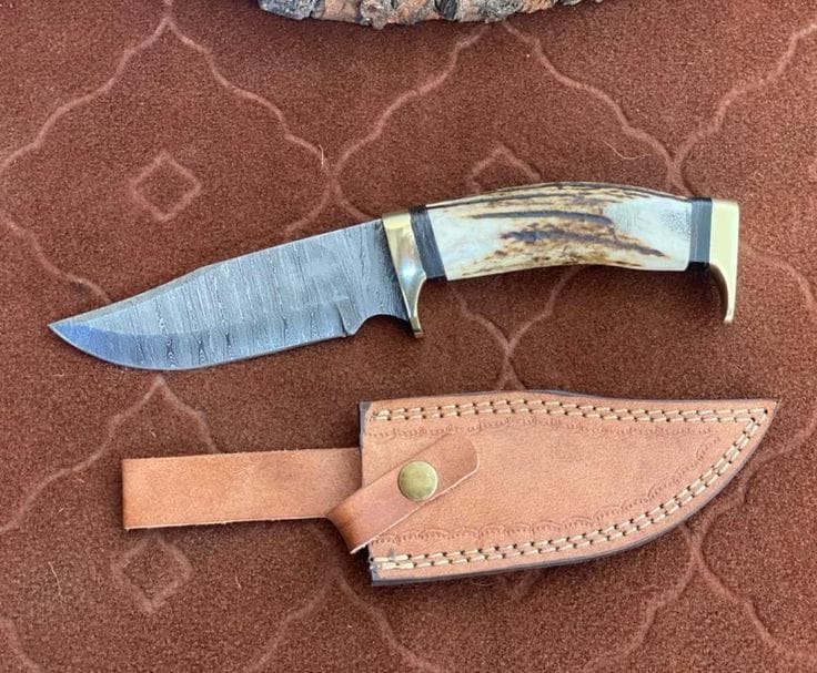 KBS Knives Store Hunting Knife Custom Handmade Damascus Steel Hunting Knife with Antler Horn Handle & Brass Guards – 10" | KBS Knives