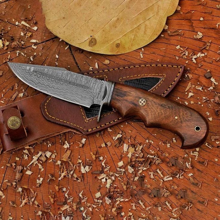 KBS Knives Store Hunting Knife Custom Handmade Damascus Steel Hunting Knife with Blood Groove & Rosewood Handle – 10" | KBS Knives