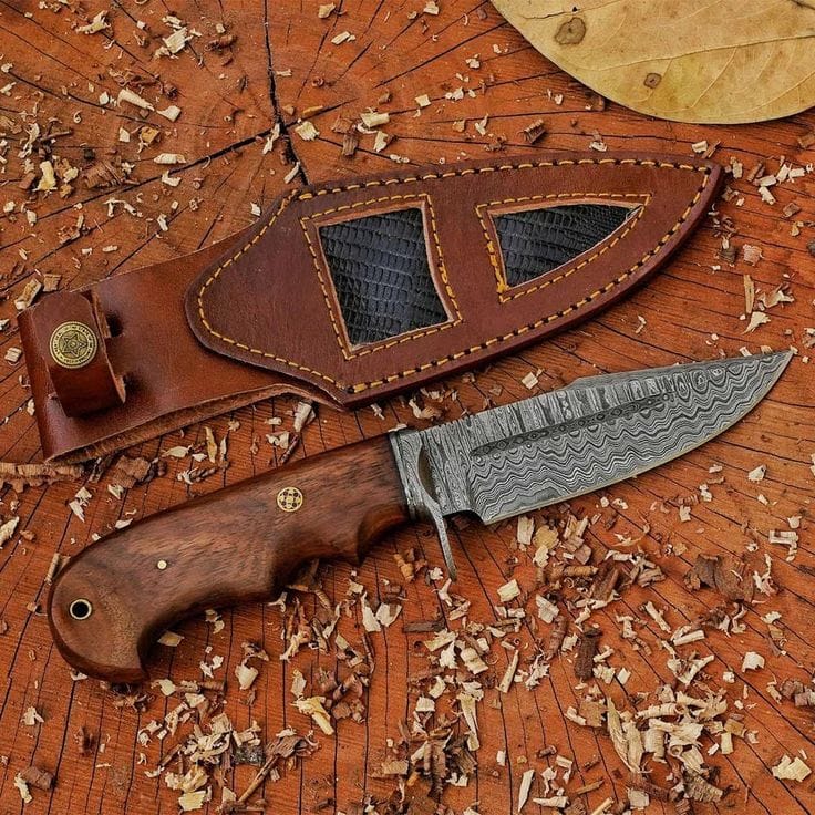 KBS Knives Store Hunting Knife Custom Handmade Damascus Steel Hunting Knife with Blood Groove & Rosewood Handle – 10" | KBS Knives
