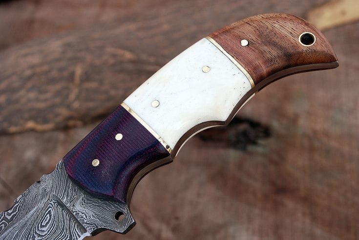 KBS Knives Store Hunting Knife Custom Handmade Damascus Steel Hunting Knife with G10, Bone & Rosewood Handle – 9" | KBS Knives