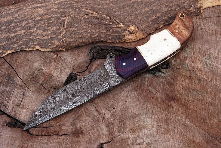 KBS Knives Store Hunting Knife Custom Handmade Damascus Steel Hunting Knife with G10, Bone & Rosewood Handle – 9" | KBS Knives