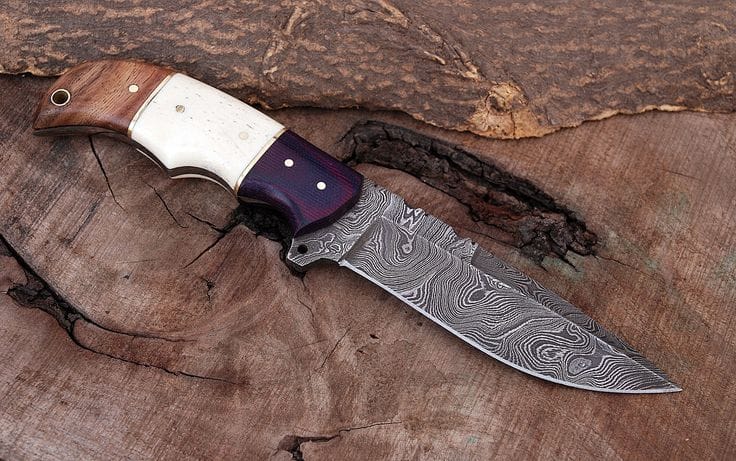 KBS Knives Store Hunting Knife Custom Handmade Damascus Steel Hunting Knife with G10, Bone & Rosewood Handle – 9" | KBS Knives